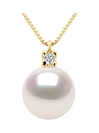 Collier Véritable Perle Akoya Ronde 8-9 mm Diamants 0.03 ct — Or Jaune 750 Millièmes — 42 cm 1