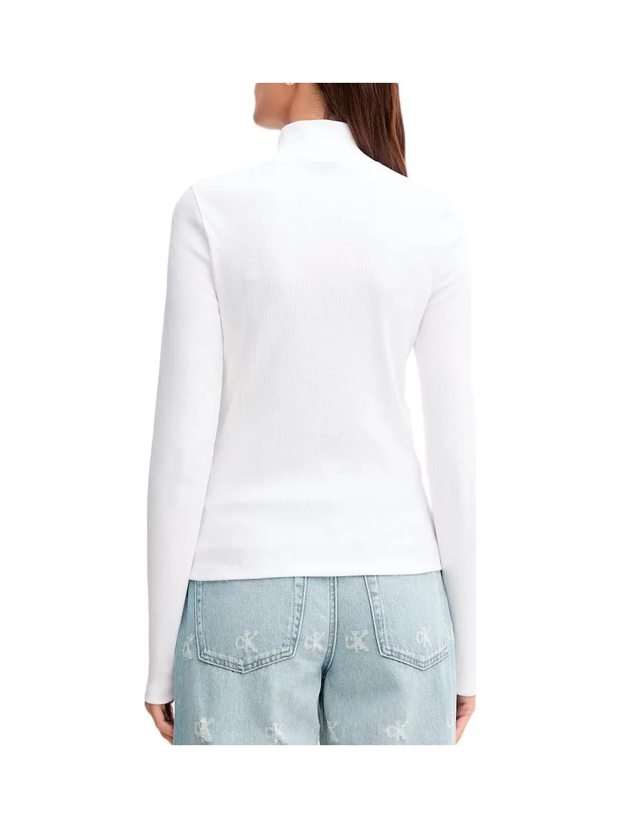 T-Shirt Col Roulé Blanc Femme Calvin Klein Jeans Label 3