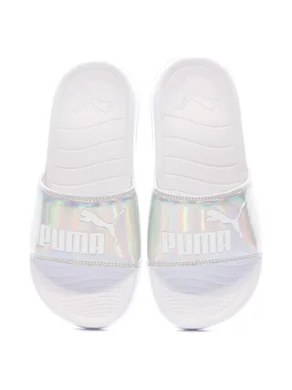 Claquettes Blanche/Argenté Femme Puma Popcat 20 Irridescent 3