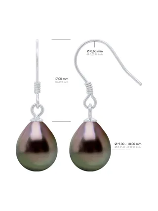 Boucles d'Oreilles Véritables Perles de Tahiti Poires 9-10 mm — Argent 925 Millièmes 2