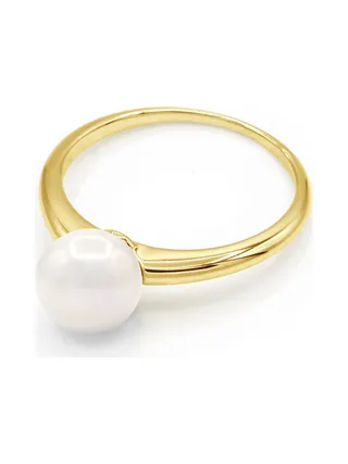 Bague Jonc Véritable Perle d'Eau Douce Ronde 7-8 mm — Or Blanc 375 Millièmes 1