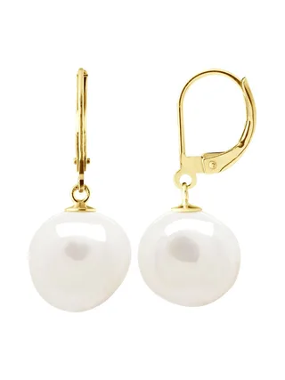 Boucles d'Oreilles Véritables Perles d'Eau Douce Baroques 12-13 mm — Or Jaune 375 Millièmes 4