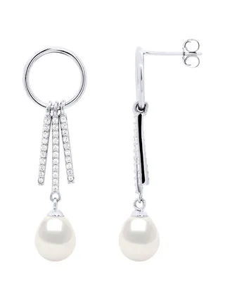 Boucles d'Oreilles Pendantes Véritable Perle d'Eau Douce Poire 7-8 mm — Argent 925 Millièmes Rhodié 1