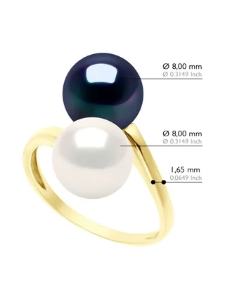 Bague Toi & Moi Véritables Perles d'Eau Douce Rondes 8-9 mm — Or Jaune 375 Millièmes 2
