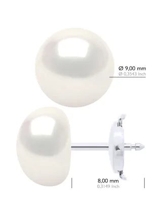 Boucles d'Oreilles Véritables Perles d'Eau Douce Bouton 9-10 mm — Or Blanc 375 Millièmes 3