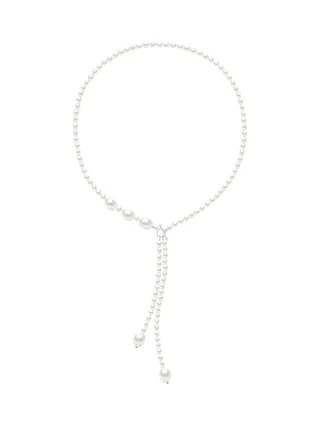 Collier Cravate Véritables Perles d'Eau Douce Grain de Riz 5 mm — Argent 925 Millièmes — 42 cm 1