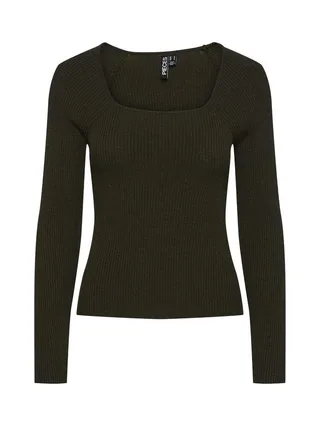 T-Shirt Manches Longues Kaki Femme Pieces Kalu 1