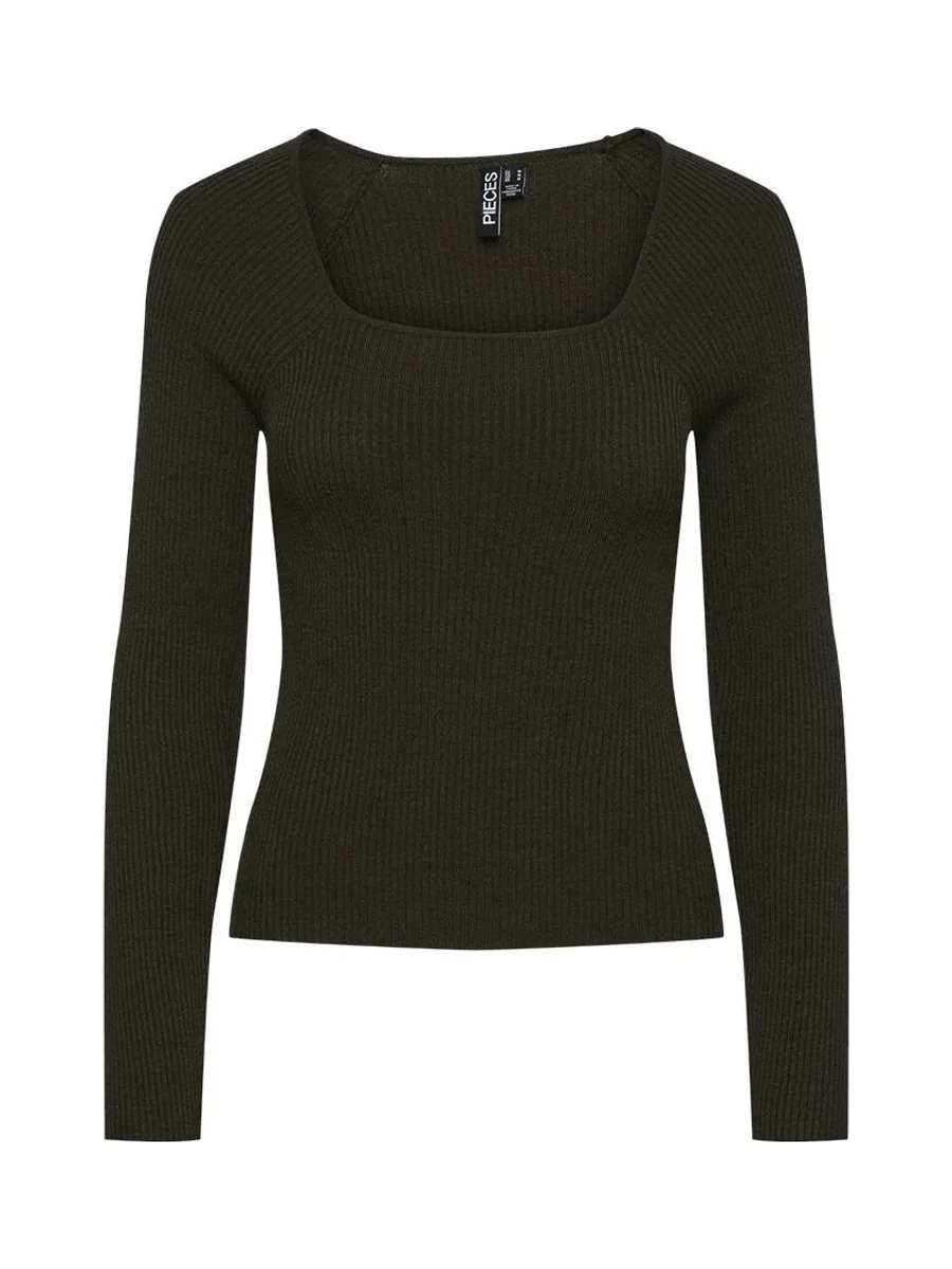 T-Shirt Manches Longues Kaki Femme Pieces Kalu 2