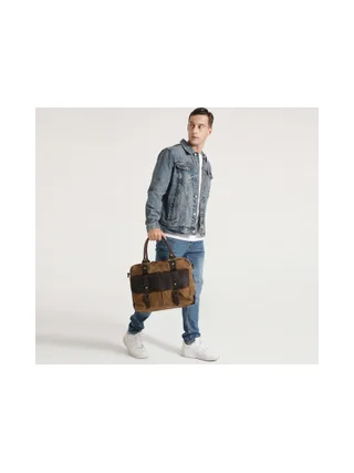 MICK - Sacoche en cuir véritable et toile enduite - Bleu 16