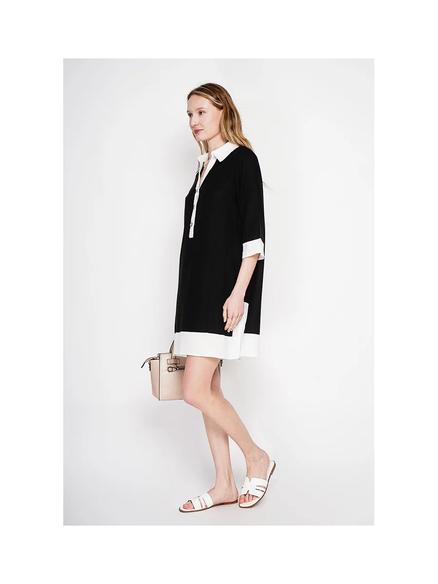 Robe chemise bi-couleur designer boutonnée devant à manche 3/4 13