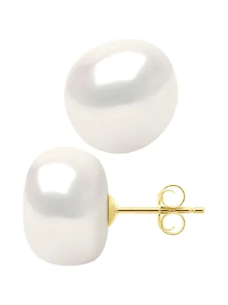 Boucles d'Oreilles Véritables Perles d'Eau Douce Baroques 12-13 mm — Or Jaune 375 Millièmes 3