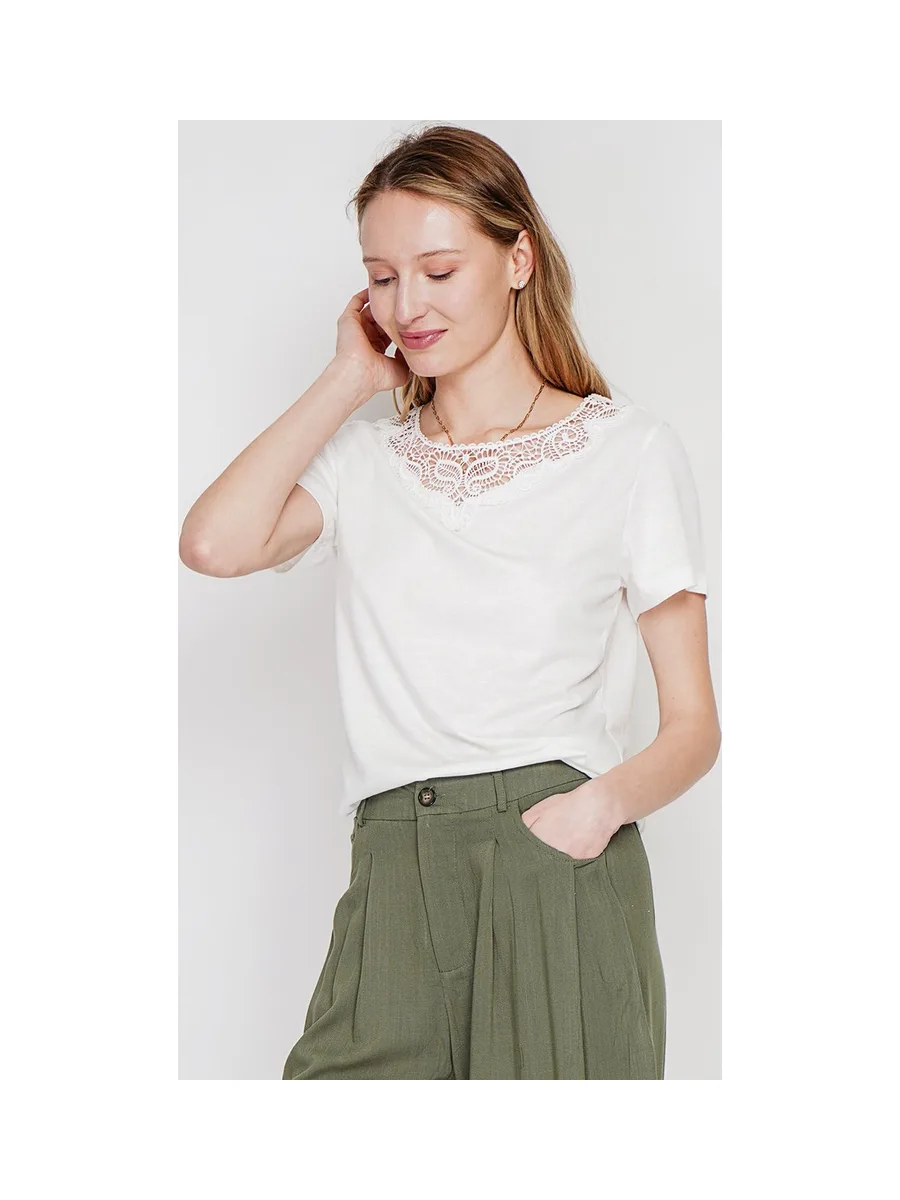 T-shirt col rond manches court dentelle 6