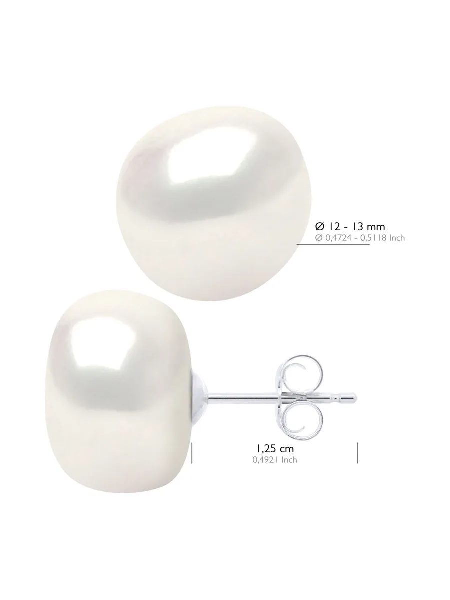 Boucles d'Oreilles Véritables Perles d'Eau Douce Baroques 12-13 mm — Argent 925 Millièmes 2