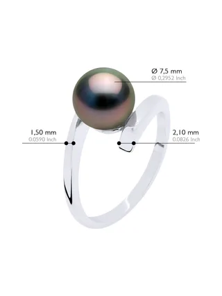 Bague Jonc Véritable Perle de Tahiti Ronde 7-8 mm — Argent 925 Millièmes Rhodié 2