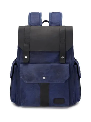 ALI - Sac à dos en cuir véritable et toile enduite - Bleu 1