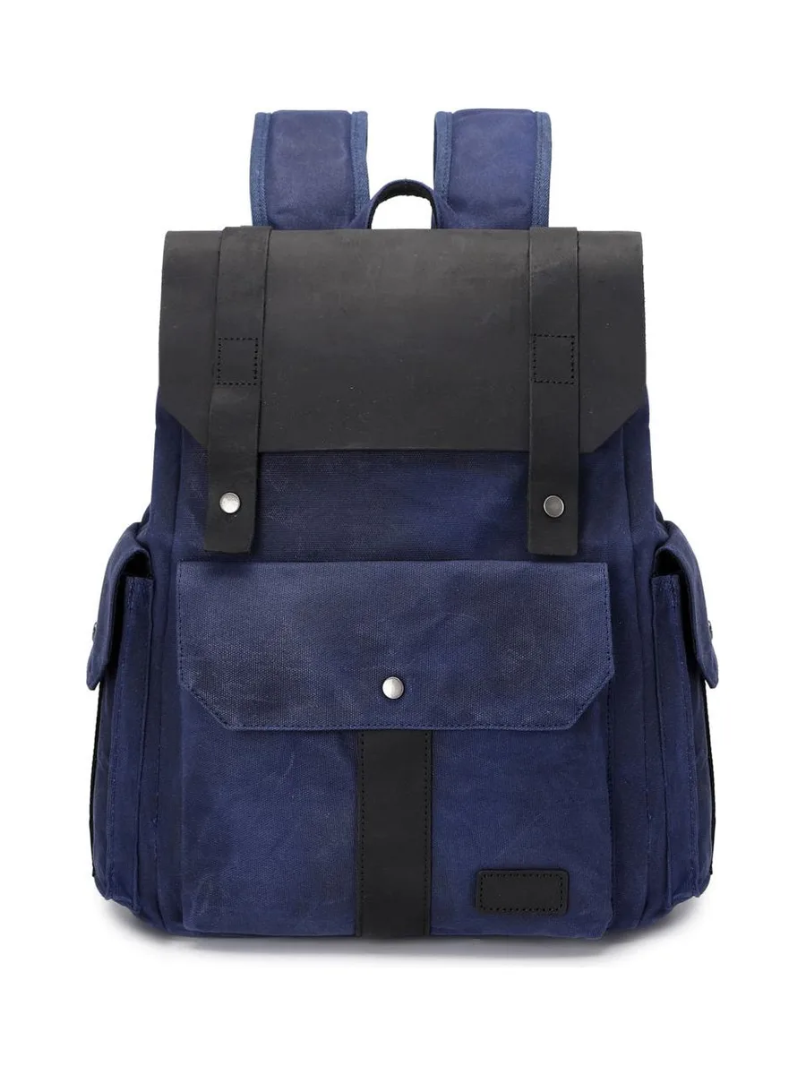 ALI - Sac à dos en cuir véritable et toile enduite - Bleu 34