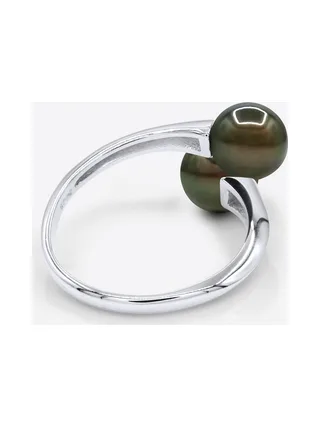 Bague Toi & Moi Véritables Perles de Tahiti Rondes 8-9 mm — Argent 925 Millièmes Rhodié 5