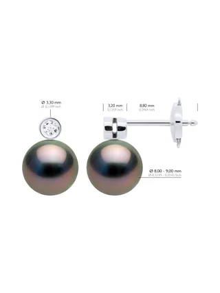 Boucles d'Oreilles Véritables Perles de Tahiti 8-9 mm Diamants 0.04 ct — Or Blanc 750 Millièmes 2