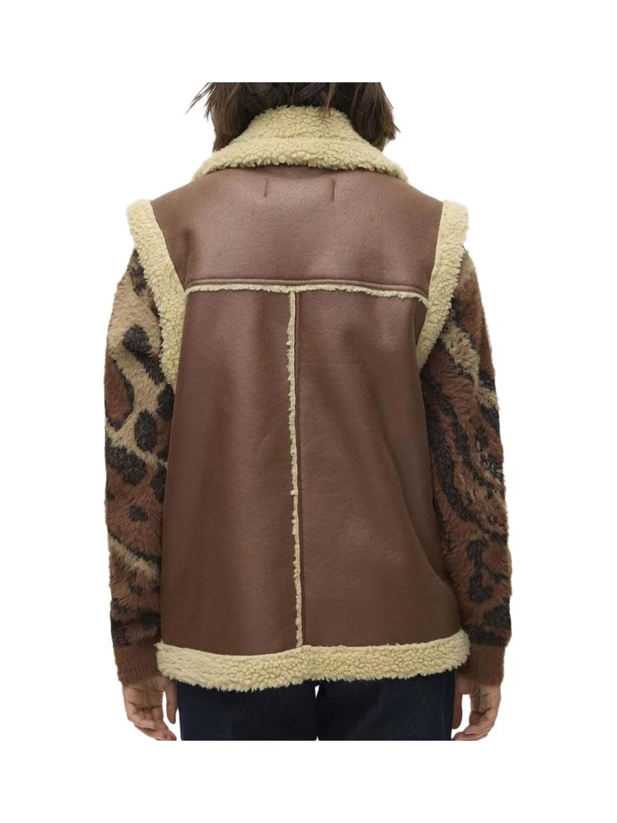 Veste Sans Manches Camel/Écru Femme Vero Moda Waistcoat 3