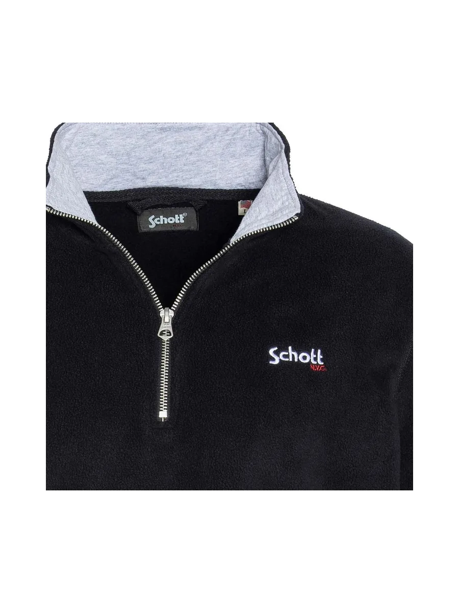 Sweat Polaire Noir Homme Schott Half Zipped 4