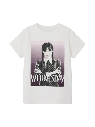 T-shirt Blanc Fille Name it Jax Wednesday 2