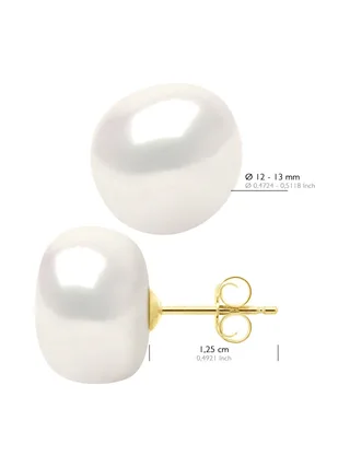Boucles d'Oreilles Véritables Perles d'Eau Douce Baroques 12-13 mm — Or Jaune 375 Millièmes 2