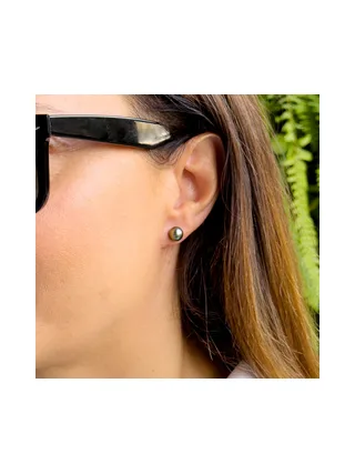 Boucles d'Oreilles Véritables Perles de Tahiti Semi-Rondes 7.5-8 mm — Or Jaune 375 Millièmes 3