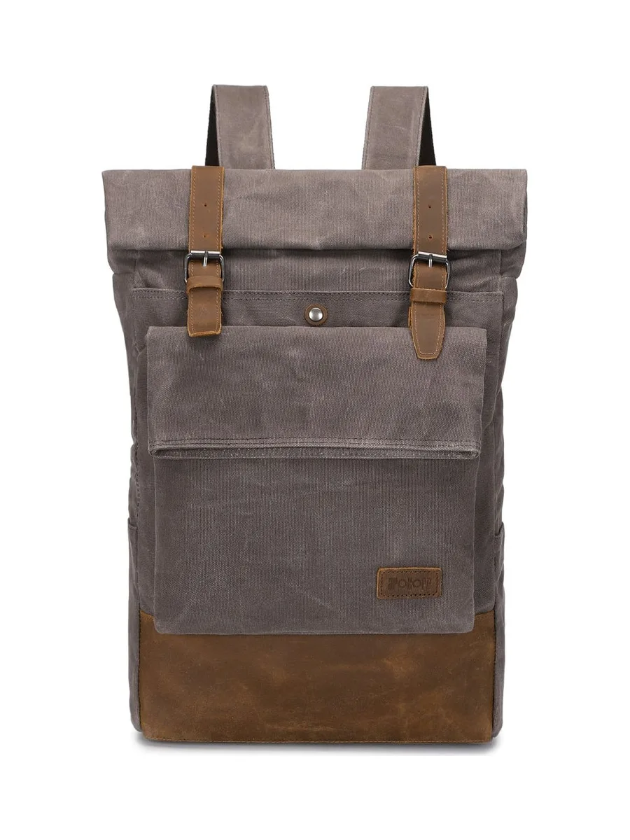 JACK - Sac à dos en cuir véritable et toile enduite - Bleu 17