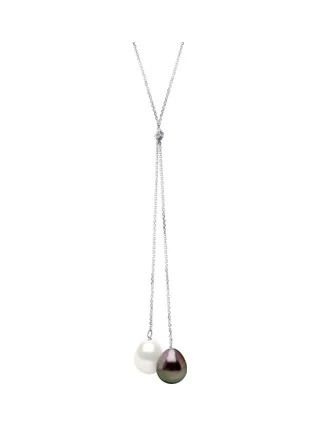 Collier Véritable Perle de Tahiti Poire 9-10 mm — Or Blanc 375 Millièmes — 42 cm 1