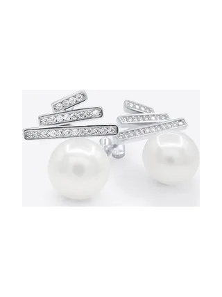 Boucles d'Oreilles Véritable Perle d'Eau Douce Bouton 9-10 mm — Argent 925 Millièmes Rhodié 1