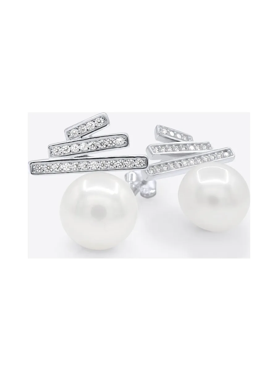 Boucles d'Oreilles Véritable Perle d'Eau Douce Bouton 9-10 mm — Argent 925 Millièmes Rhodié 1