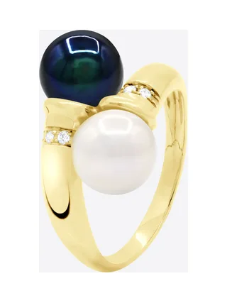 Bague Toi & Moi Véritables Perles d'Eau Douce 8-9 mm Diamants 0.04 ct — Or Jaune 375 Millièmes 5