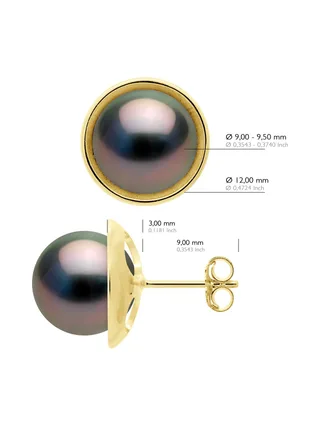 Boucles d'Oreilles Véritables Perles de Tahiti Rondes 9-10 mm — Or Jaune 375 Millièmes 2