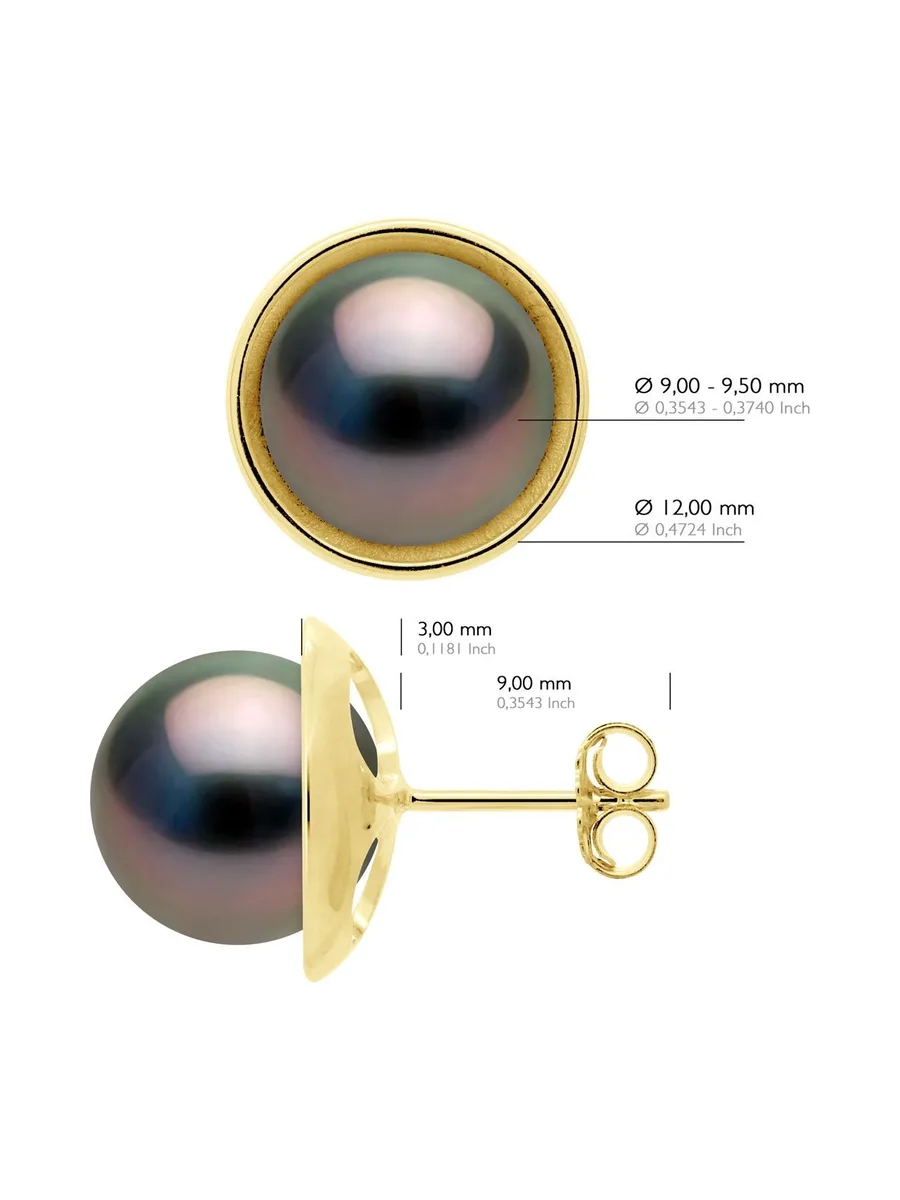 Boucles d'Oreilles Véritables Perles de Tahiti Rondes 9-10 mm — Or Jaune 375 Millièmes 2
