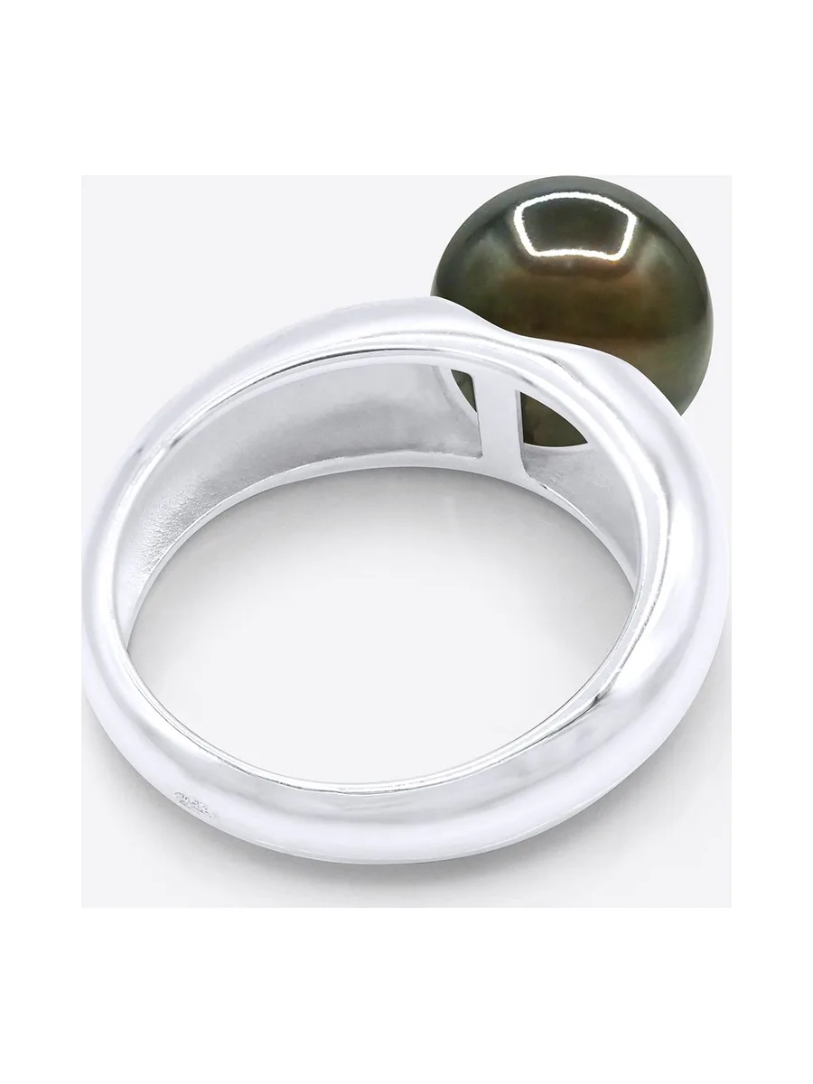 Bague Jonc Véritable Perle de Tahiti Ronde 9-10 mm — Argent 925 Millièmes Rhodié 5