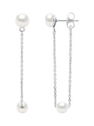 Boucles d'Oreilles Maille Forçat Véritables Perles d'Eau Douce 6-7 mm — Argent 925 Millièmes Rhodié 1