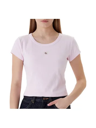 T-Shirt Rose Poudré Femme Calvin Klein Label 2x2 1