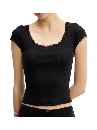 T-shirt Noir Femme Tommy Hilfiger Pointell 1
