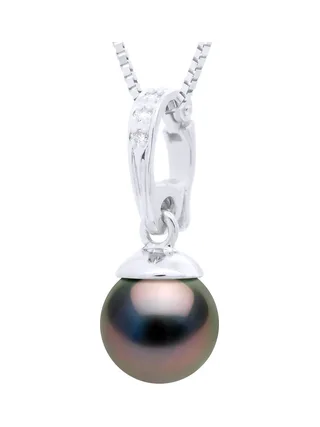 Pendentif Bélière Articulée Véritable Perle de Tahiti Ronde 10-11 mm — Or Blanc 375 Millièmes 1