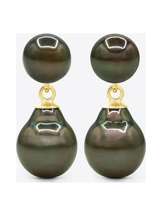 Boucles d'Oreilles Véritables Perles de Tahiti Poires 9-10 mm — Or Jaune 375 Millièmes 1