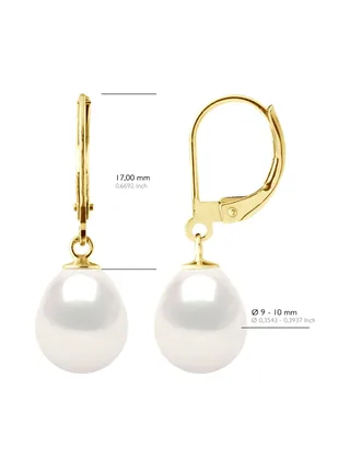 Boucles d'Oreilles Véritables Perles d'Eau Douce Poires 9-10 mm — Or Jaune 375 Millièmes 2