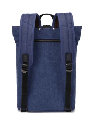 STAN - Sac à dos en cuir véritable et toile enduite - Bleu 4