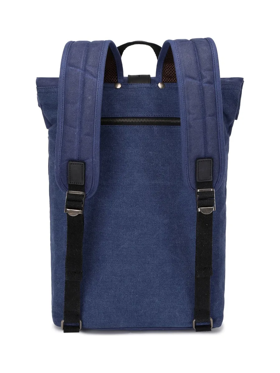 STAN - Sac à dos en cuir véritable et toile enduite - Bleu 36