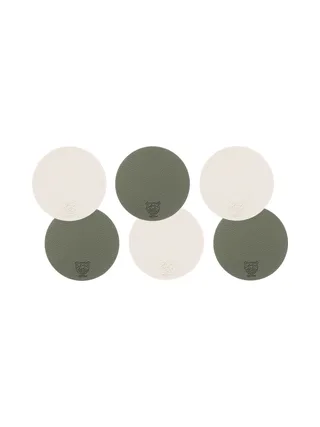 Sous-verre rond réversible - 6 pièces - Cuir recyclé blanc crème et vert de gris 1
