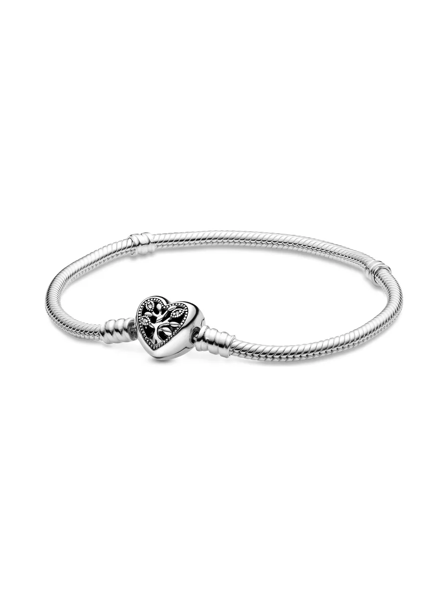 Pandora - Bracelet chaîne Cœur Snake clasp émaillé en argent sterling noir 1