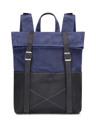 NES - Sac à dos en cuir véritable et toile enduite - Bleu 1