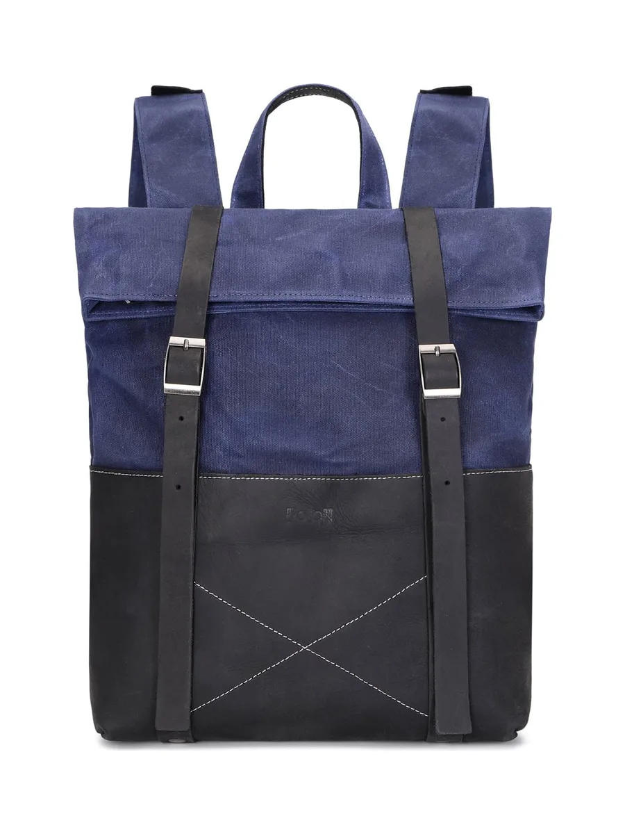 NES - Sac à dos en cuir véritable et toile enduite - Bleu 33