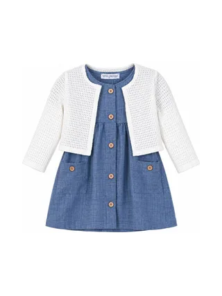 Ensemble Robe + Gilet Bleu/Blanc Bébé P'tit Mome Helena 1