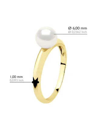 Bague Jonc Véritable Perle d'Eau Douce Ronde 6-7 mm — Or Jaune 375 Millièmes 2