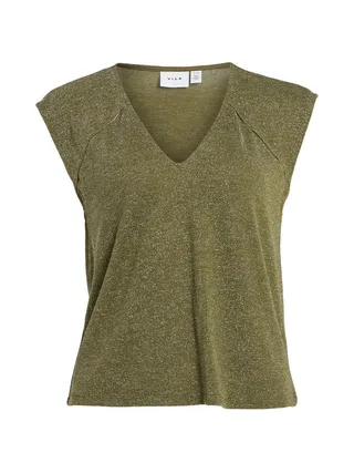 Top pailleté kaki femme VILA neck 1
